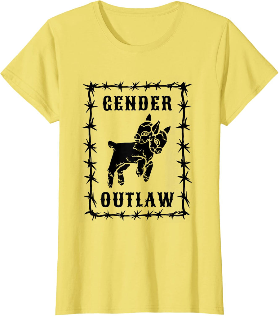 Gender Outlaw Funny Nonbinary Pride Queer Western LGBTQ T-Shirt - Lemon Yellow