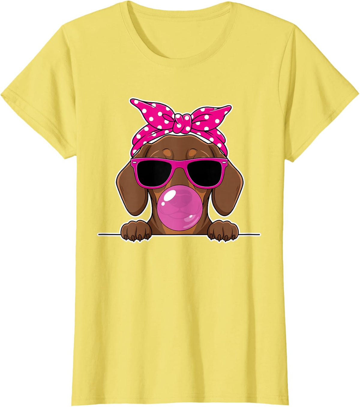 Dachshund Dog Kawaii Girl Pink Bandana Funny Dachshund Gum T-Shirt - Lemon Yellow