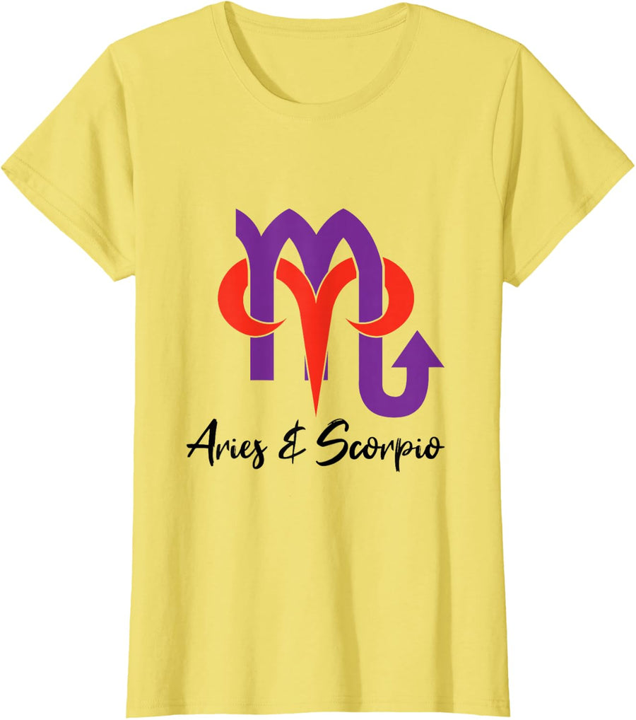 Aries and Scorpio Couples Astrology Signs Zodiac Horoscope T-Shirt - Lemon Yellow
