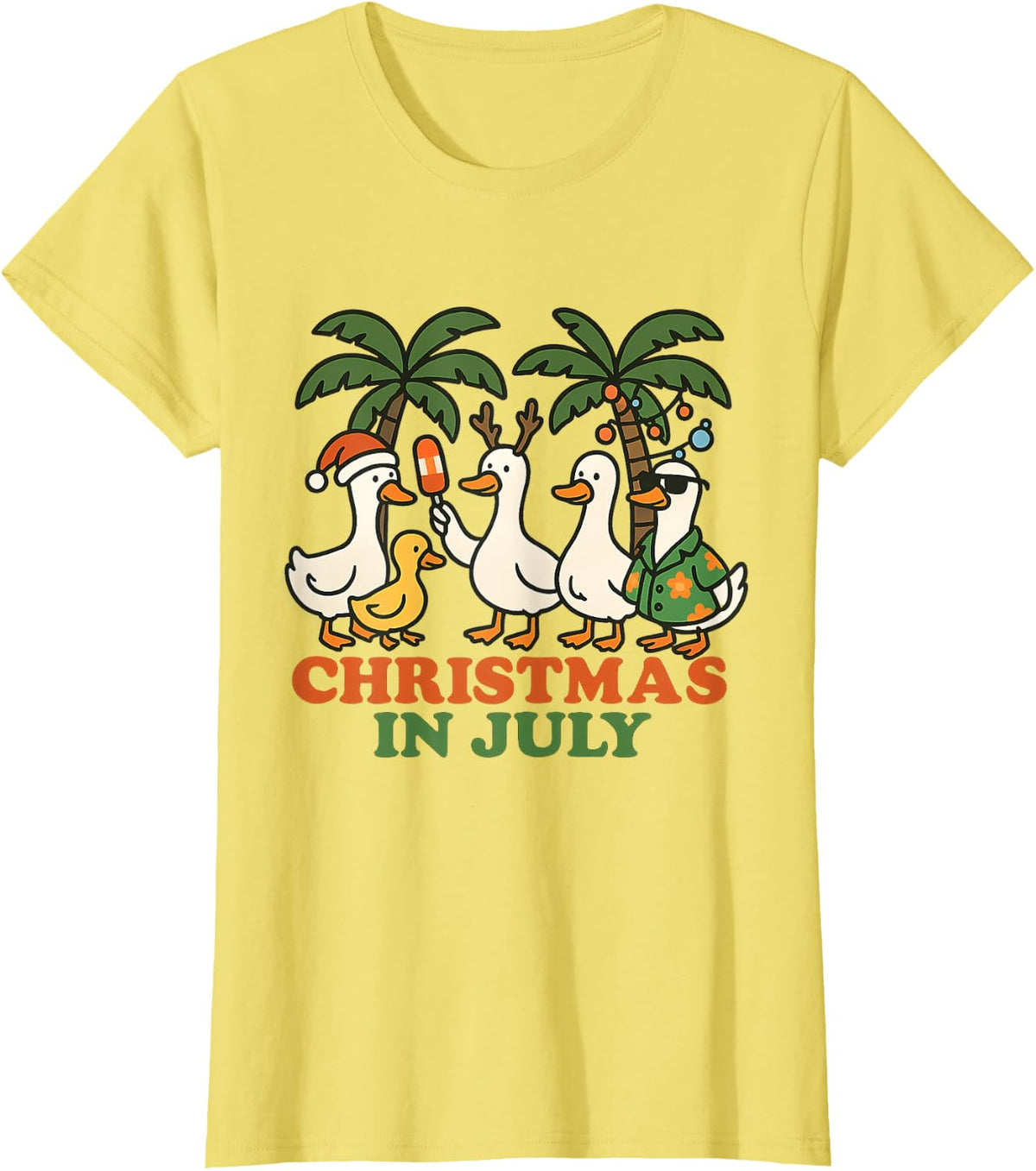 Christmas in July Funny Ducks Tropical Holiday Summer T-Shirt - Lemon Yellow