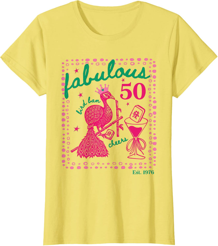 50th Birthday Mahjong Bird Bam Cheers Preppy Mah Jong Player T-Shirt - Lemon Yellow