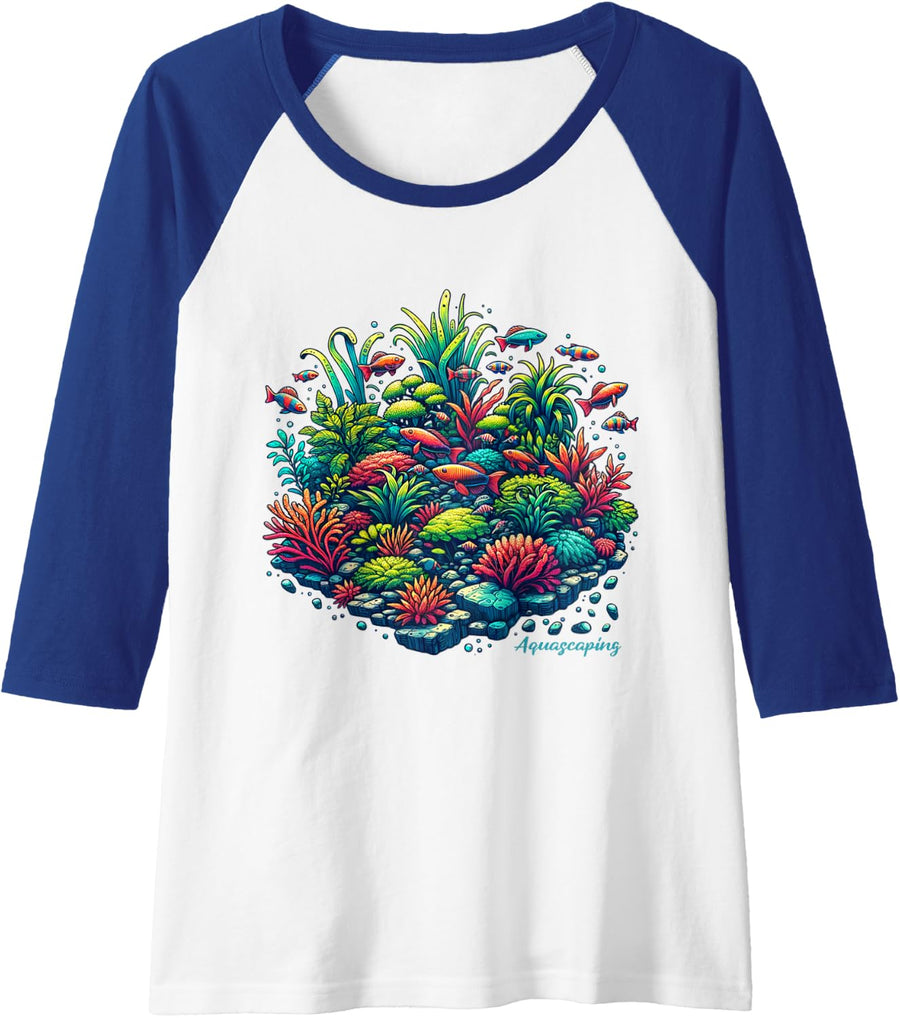 Aquascape Aquarium Aquascaping Fish Tanks Raglan Baseball Tee - Royal Blue\/White