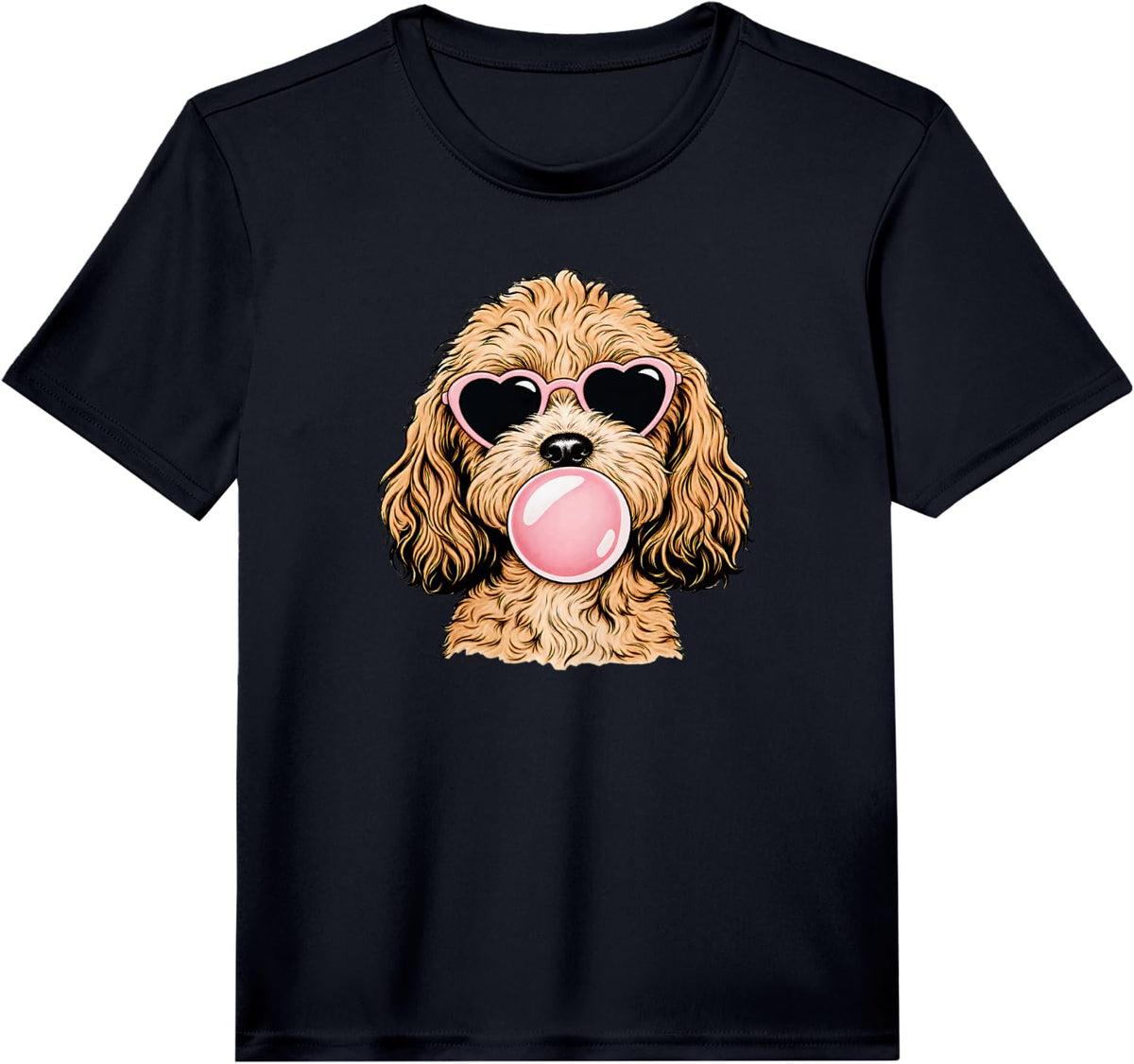 Cavapoo Dog Blowing Bubble Gum Heart Pink Sunglasses Performance T-Shirt - Black