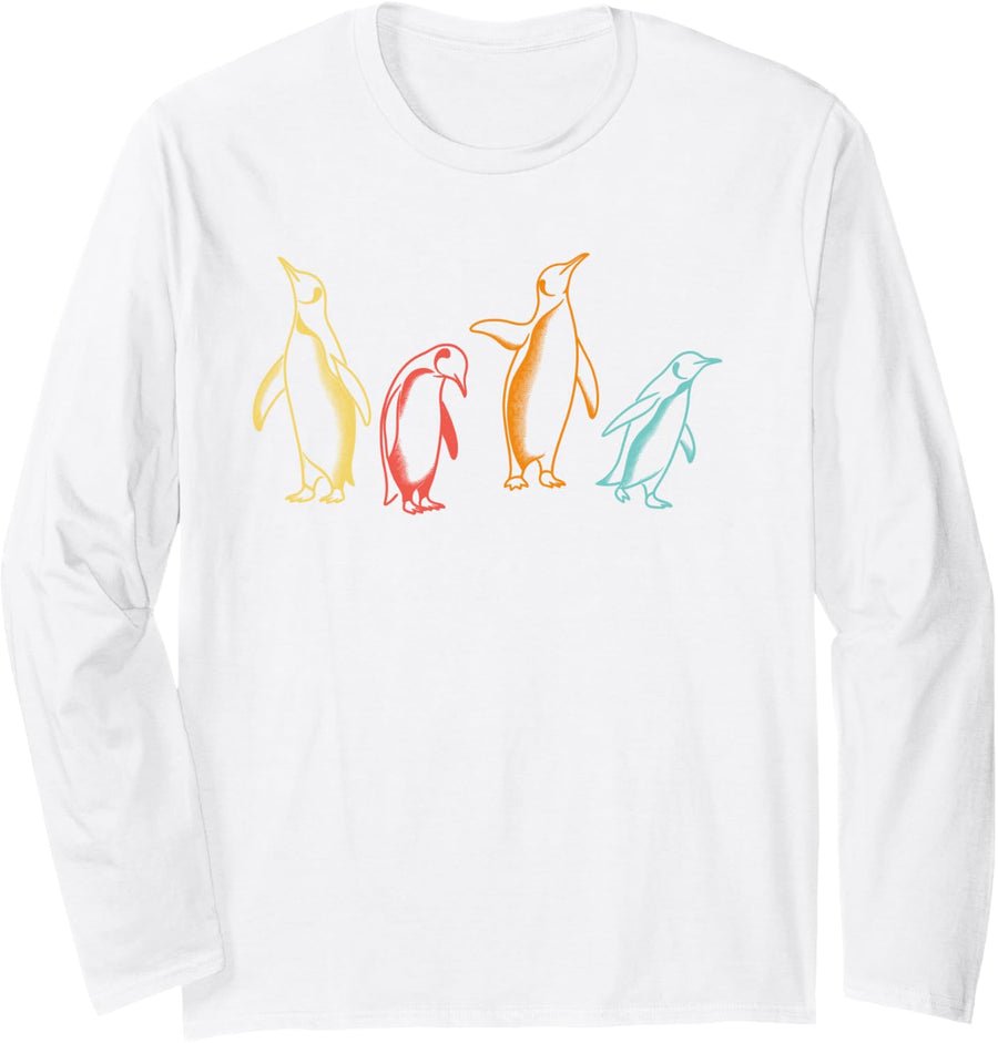 Vintage Penguins Long Sleeve T-Shirt - Adult Unisex White