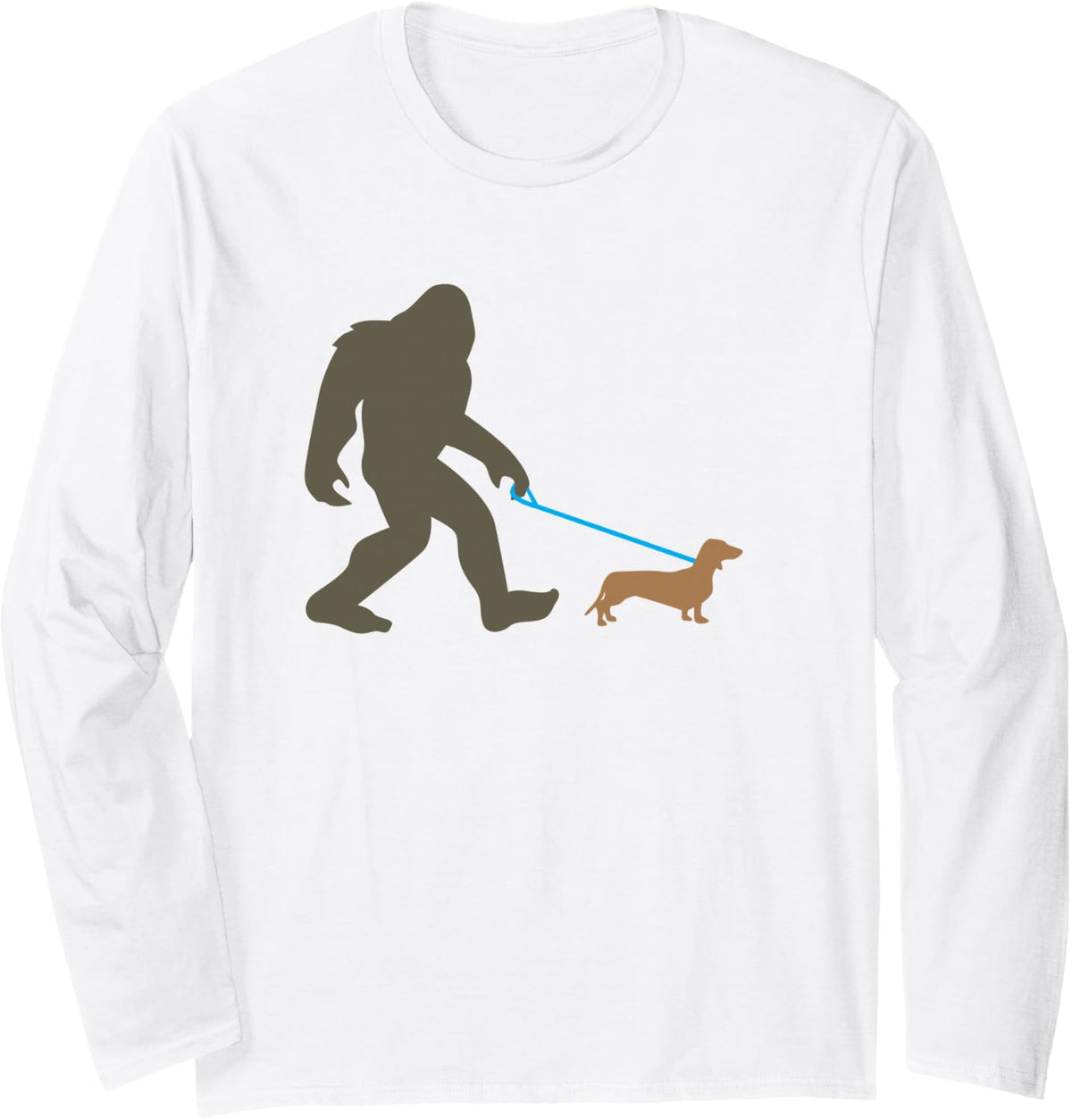Bigfoot Walking Dachshund Sasquatch Doxie Dog Gift Long Sleeve T-Shirt - Adult Unisex White
