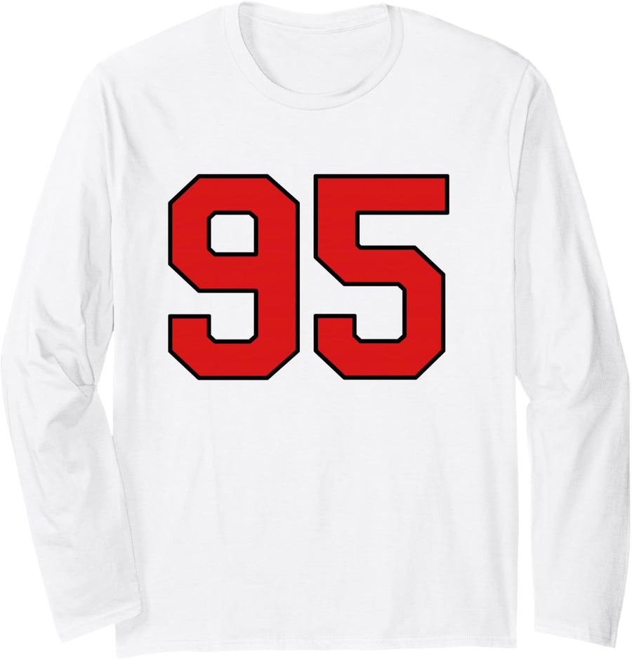 Lucky Number 95 Classic College American Varsity Fan Player Long Sleeve T-Shirt - Adult Unisex White