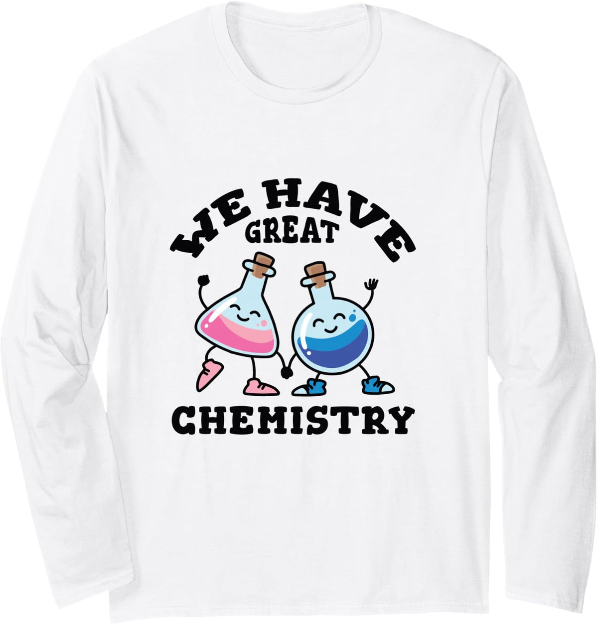 Kawaii Chemistry Beakers - Cute Science Lab Equipment Long Sleeve T-Shirt - Adult Unisex White