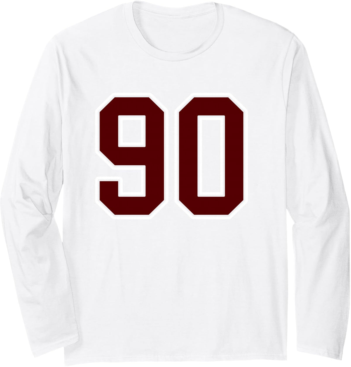 Maroon and White Number 90 Jersey Player Uniform #90 Fan Long Sleeve T-Shirt - Adult Unisex White