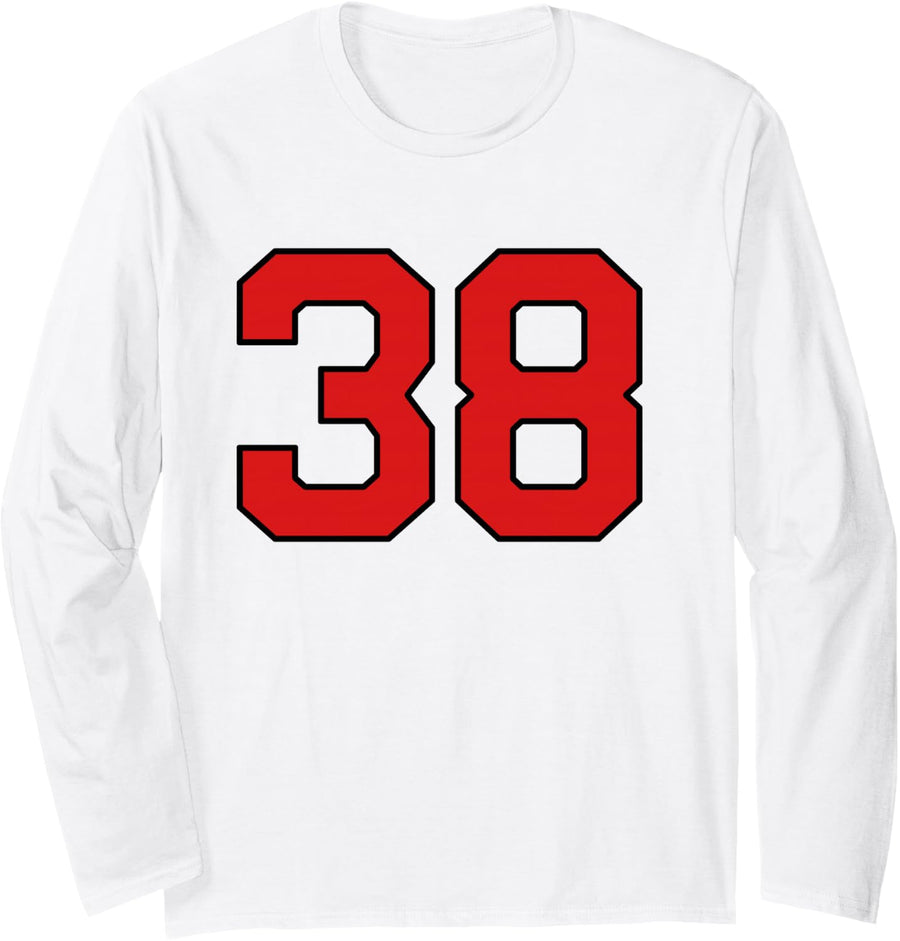 Lucky Number 38 Classic College American Varsity Fan Player Long Sleeve T-Shirt - Adult Unisex White