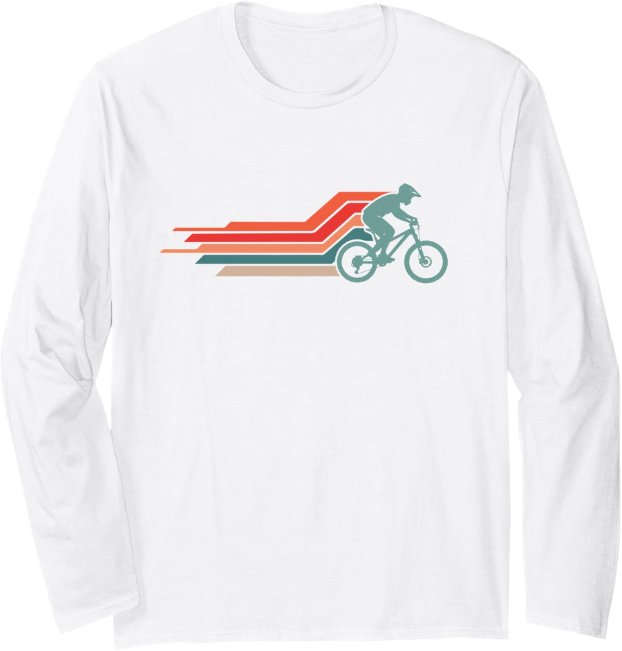 MTB Cycling Vintage MTB Downhill Mountain-Bike Bicycle Long Sleeve T-Shirt - Adult Unisex White