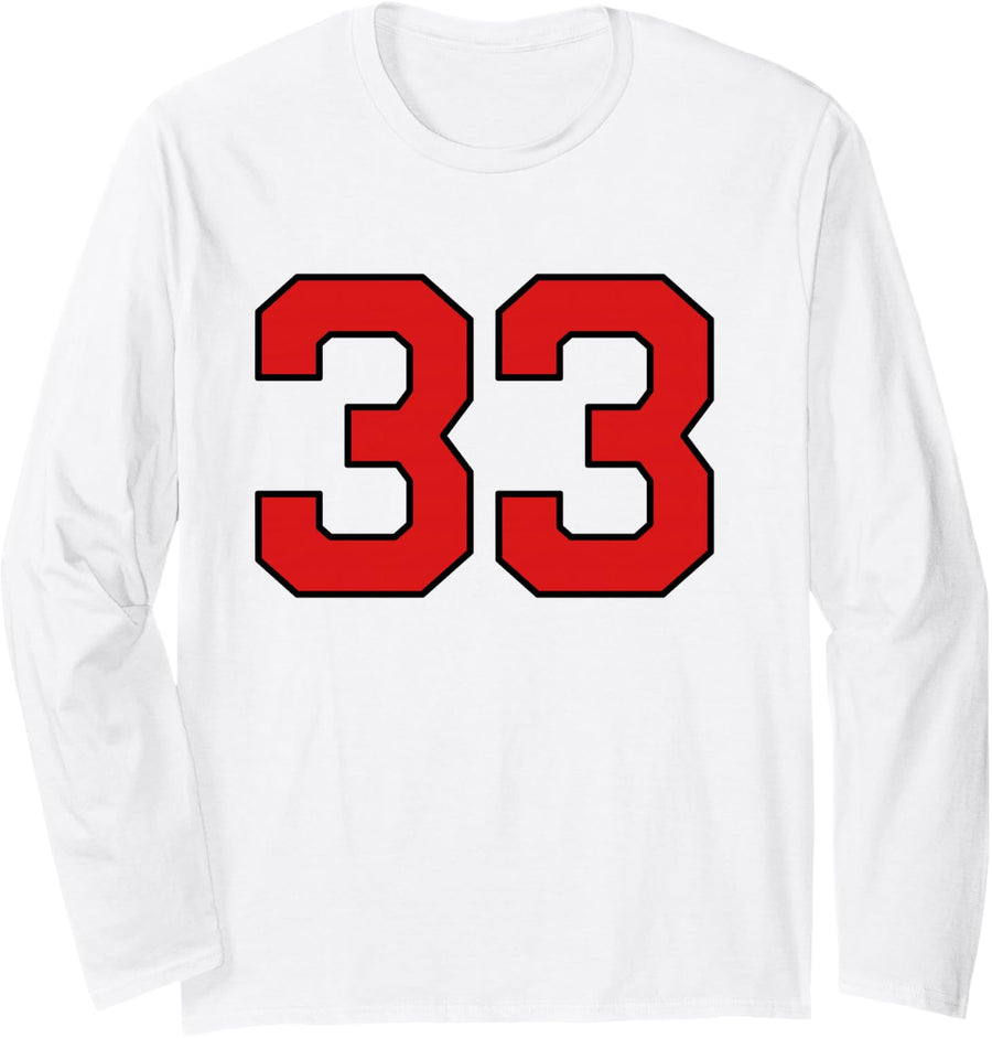 Lucky Number 33 Classic College American Varsity Fan Player Long Sleeve T-Shirt - Adult Unisex White