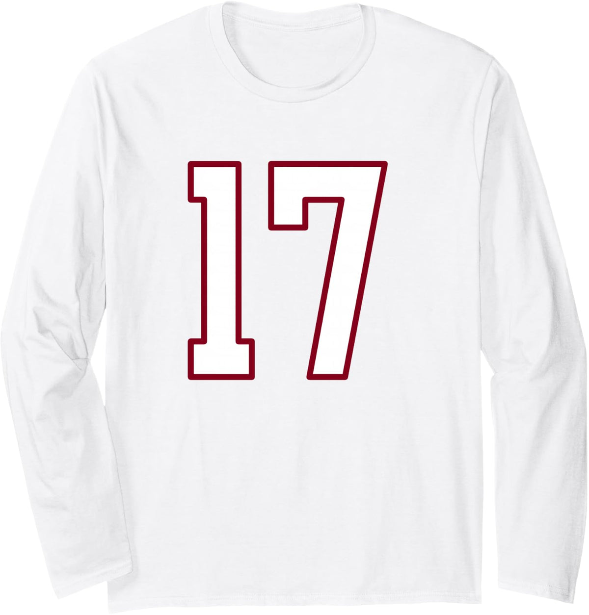 Maroon and White Number 17 Jersey Player Uniform #17 Long Sleeve T-Shirt - Adult Unisex White