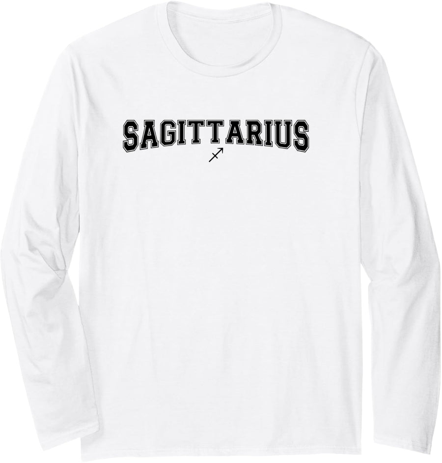 Sagittarius Zodiac Sign - Astrology Bow Arrow Long Sleeve T-Shirt - Adult Unisex White
