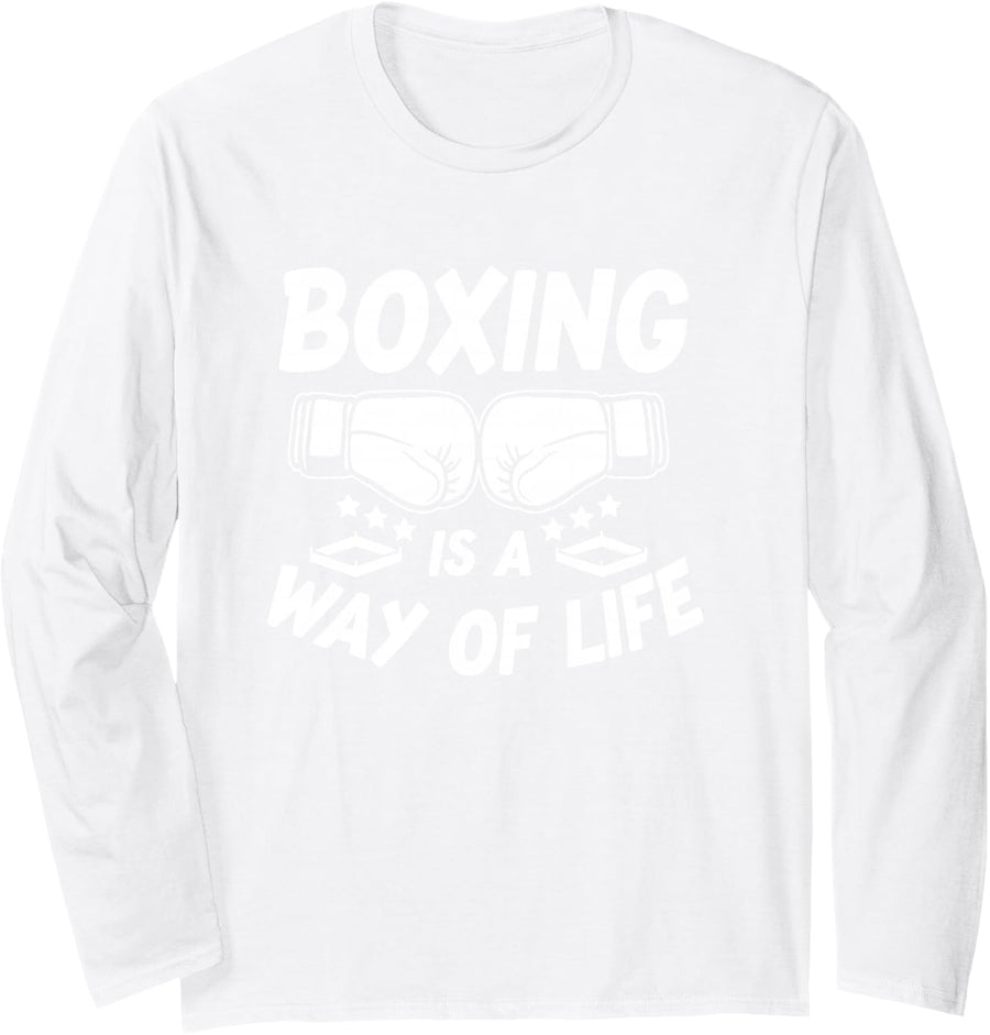 Boxing is A Way of Life Kickboxing Kickboxer Gym Boxer Long Sleeve T-Shirt - Adult Unisex White