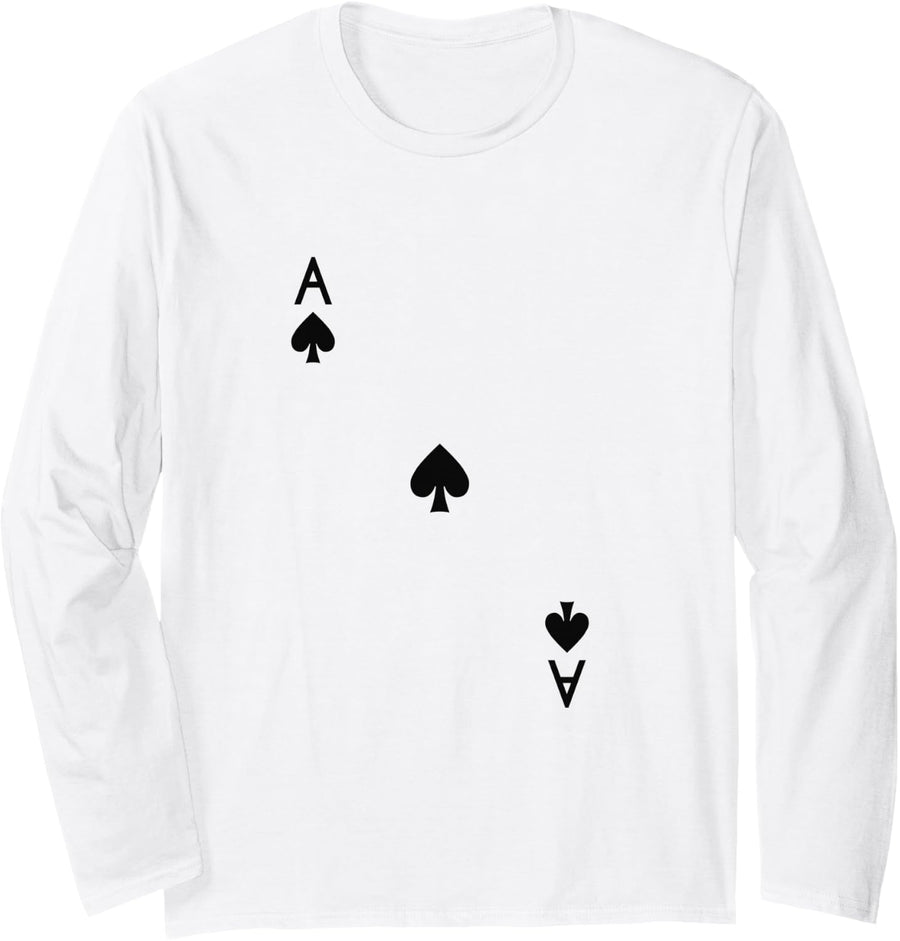 Ace of Spades Royal Flush Costume Halloween Playing Cards Long Sleeve T-Shirt - Adult Unisex White