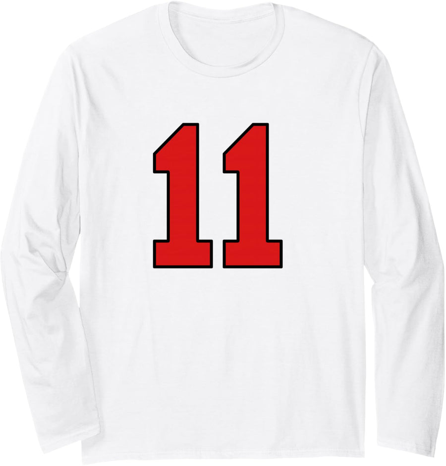 Lucky Number 11 Classic College American Varsity Fan Player Long Sleeve T-Shirt - Adult Unisex White