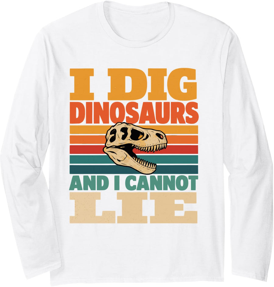 Vintage Paleontology Humor Dinosaur Paleontologist Long Sleeve T-Shirt - Adult Unisex White