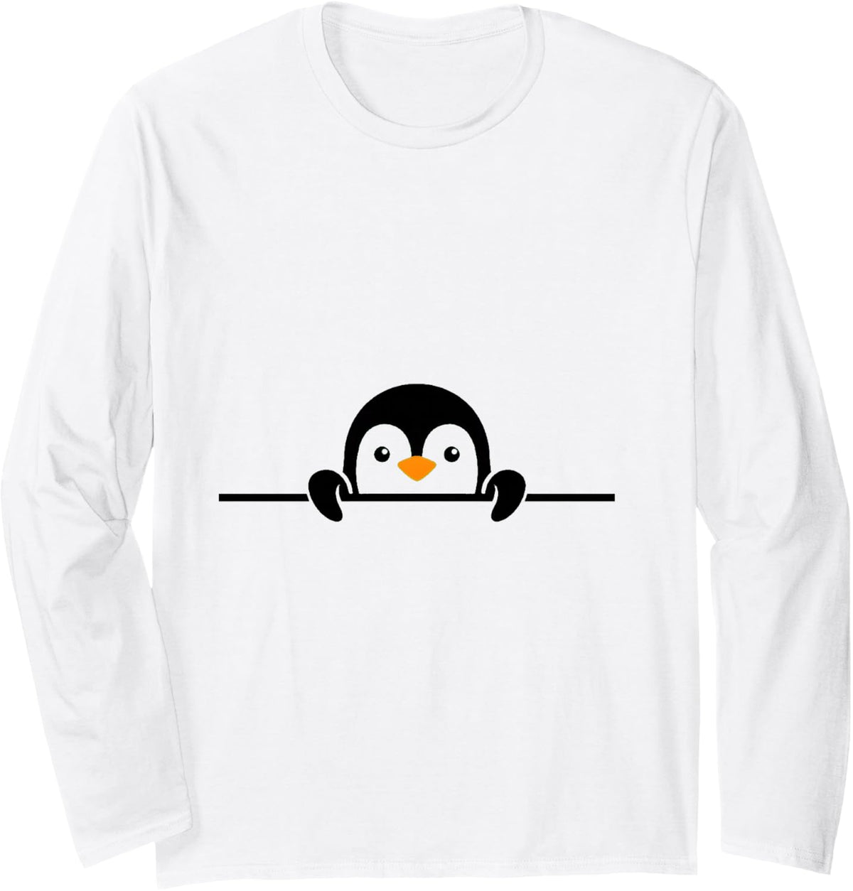 Peeking Penguin Cute Lover Funny Animal Peering Lamp Men Long Sleeve T-Shirt - Adult Unisex White