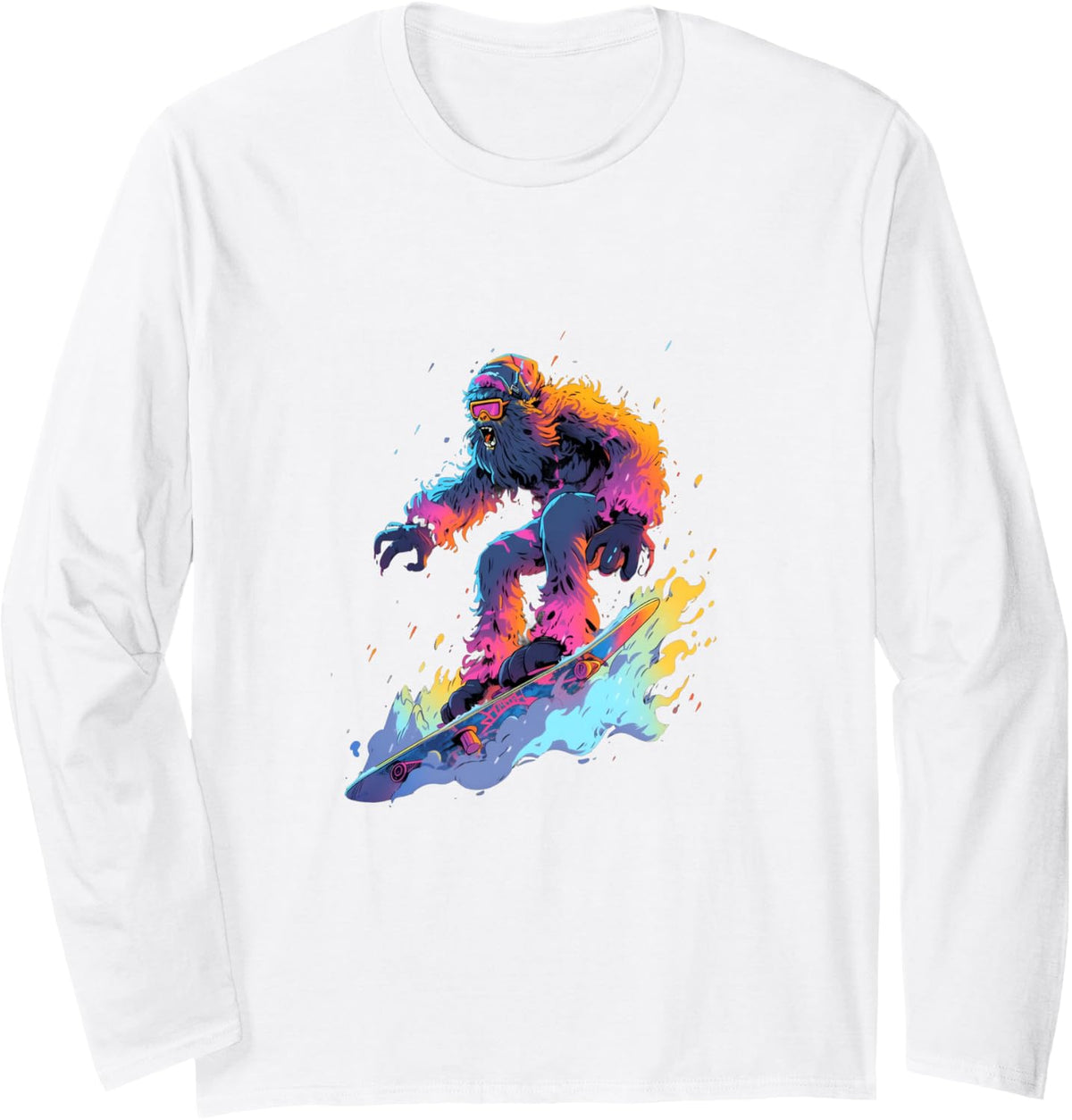 Bigfoot snowboard snowboarder winter Long Sleeve T-Shirt - Adult Unisex White
