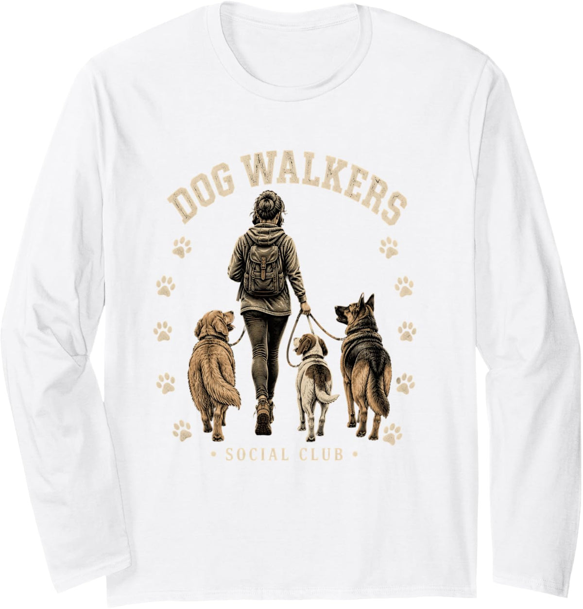 Dog Walker Social Club Dog Sitter Pet Sitter Long Sleeve T-Shirt - Adult Unisex White