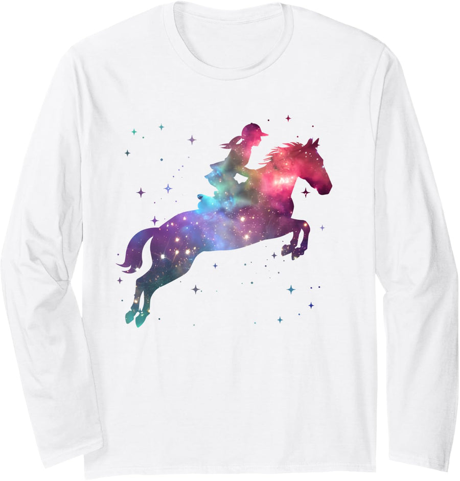 Horse Horses Space Equestrian Girls Horseback Riding Long Sleeve T-Shirt - Adult Unisex White