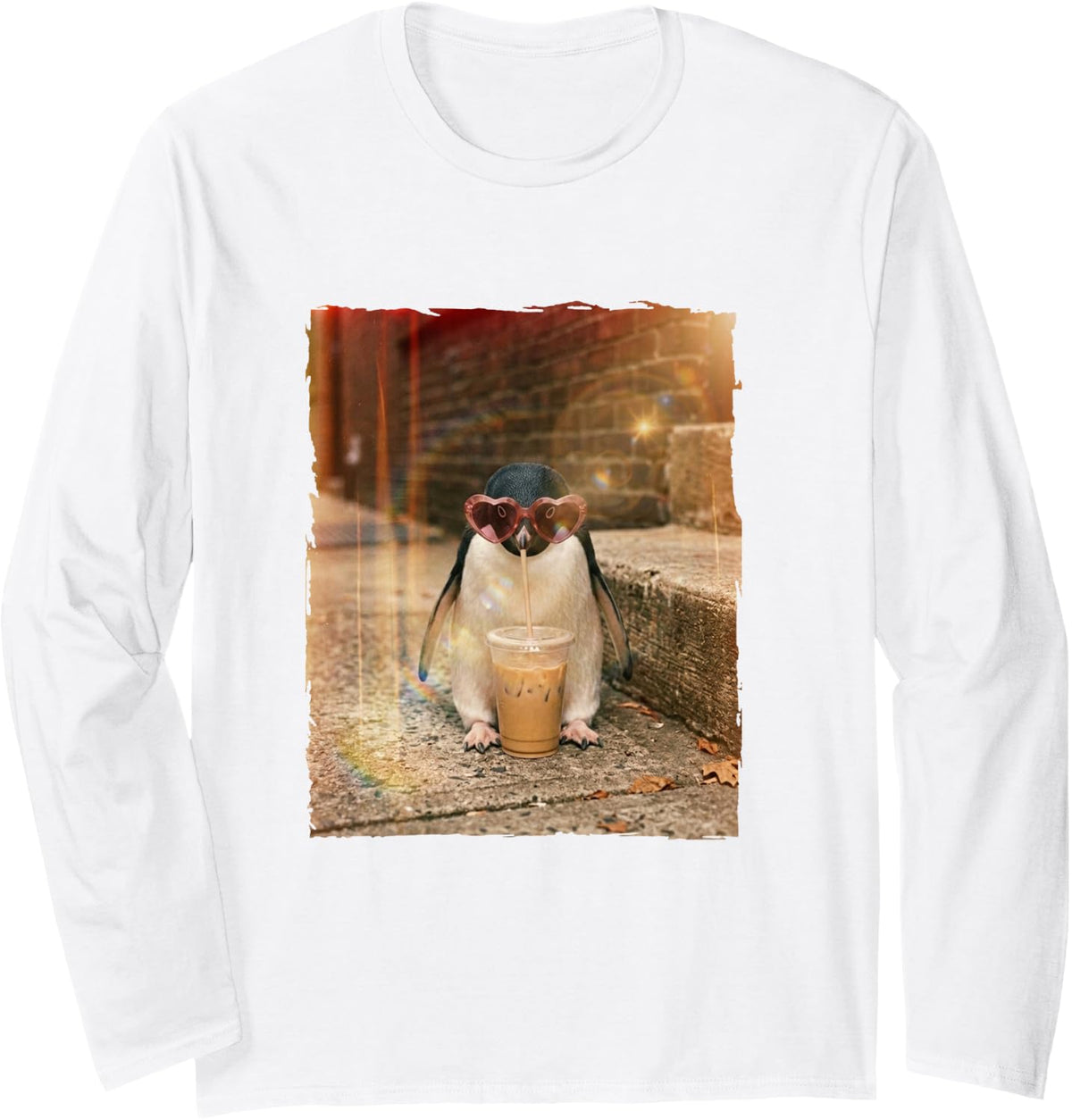 Cool Retro Bubble Tea Sunglasses Penguin Long Sleeve T-Shirt - Adult Unisex White