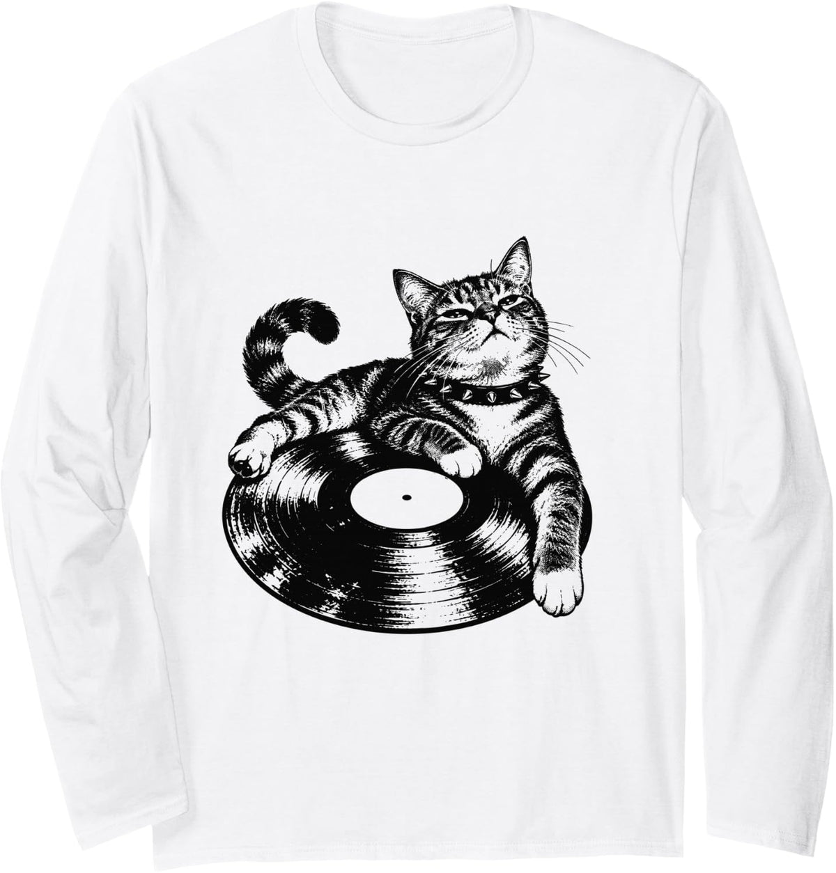 Sassy Punk Cat Relaxing 2000s Y2k Grunge Aesthetic Graphic Long Sleeve T-Shirt - Adult Unisex White