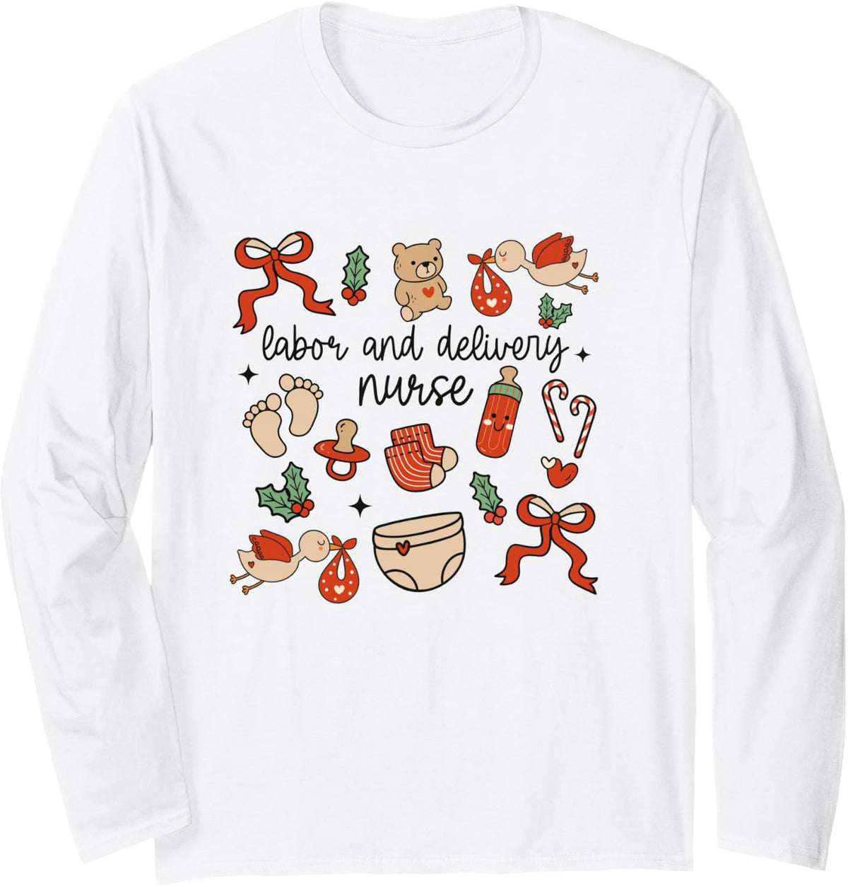 Women Labor and Delivery Nurse Christmas Coquette L&D RN LPN Long Sleeve T-Shirt - Adult Unisex White