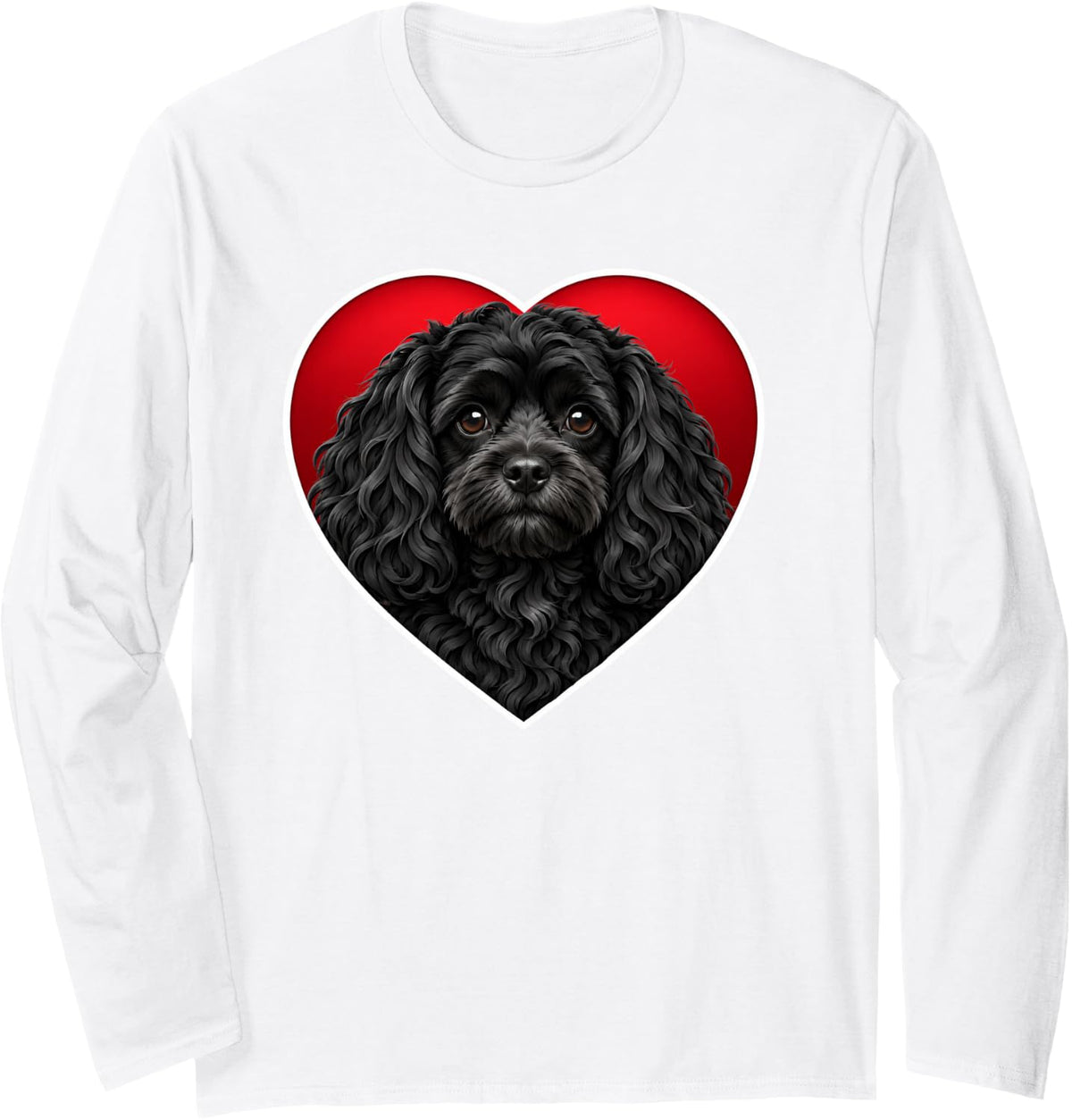 Black Cavapoo Heart Long Sleeve T-Shirt - Adult Unisex White