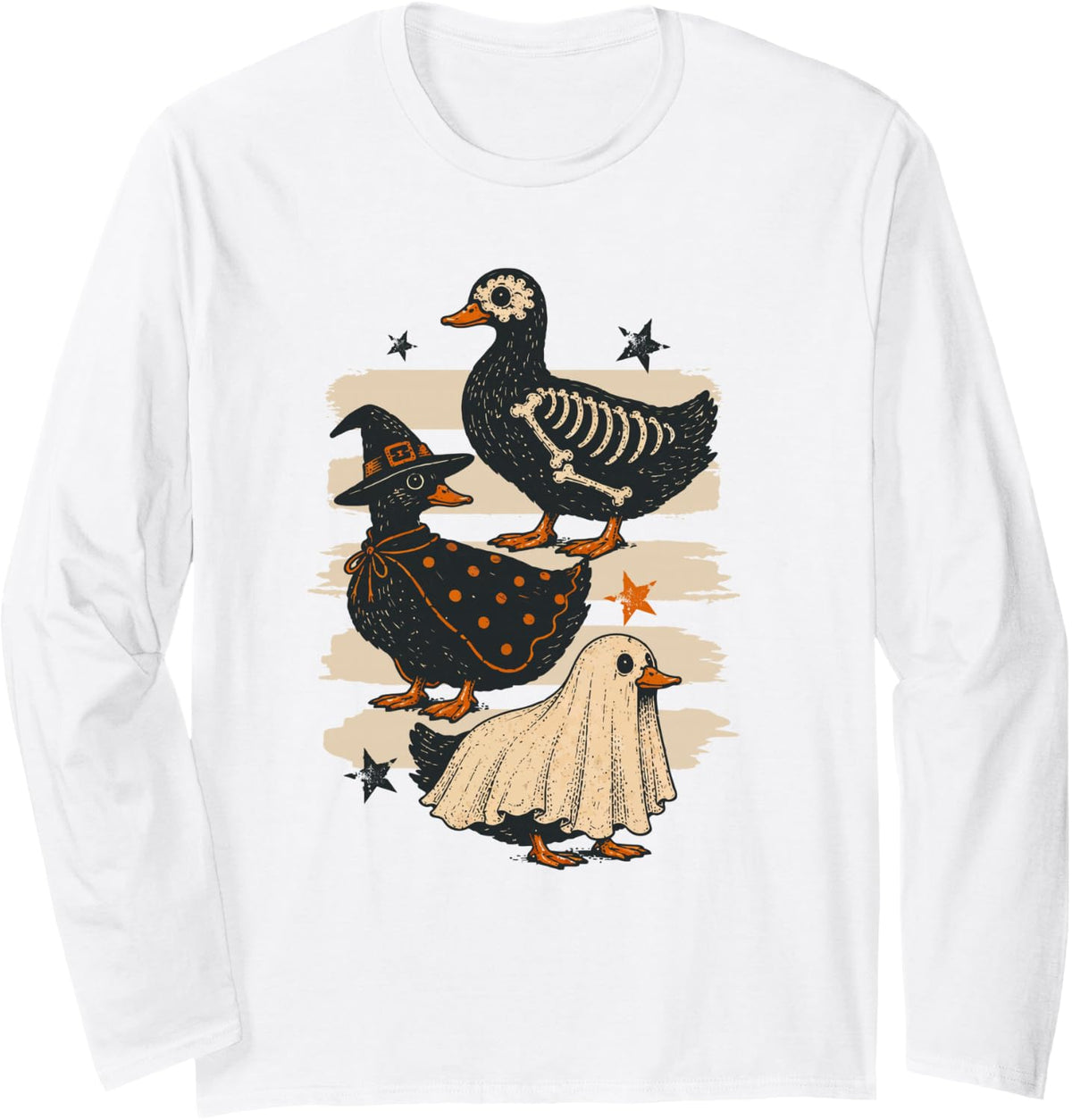 Vintage Halloween Ducks Spooky Birds Women Girls Long Sleeve T-Shirt - Adult Unisex White