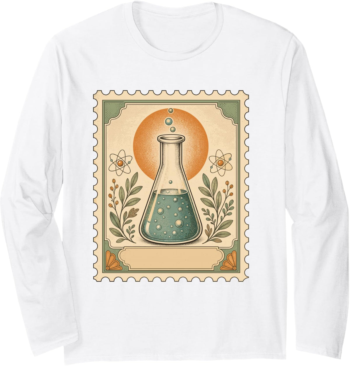 Retro Chemistry Flask Stamp Vintage Science Long Sleeve T-Shirt - Adult Unisex White