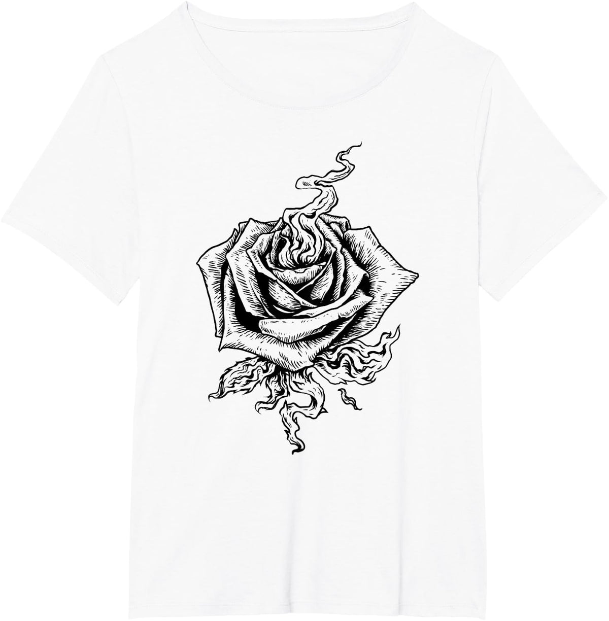 Black Rose Dark Aesthetic Soft Grunge Punk Goth Indie Fire T-Shirt - White