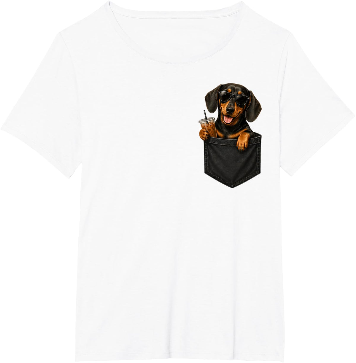 Cool Dachshund Dog Coffee Pocket Men Woman Kids T-Shirt - White