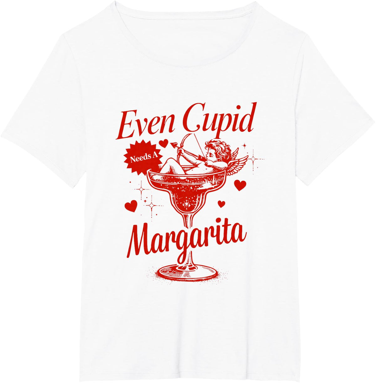 Funny Even Cupid Need A Margarita Retro Trendy Valentine T-Shirt - White
