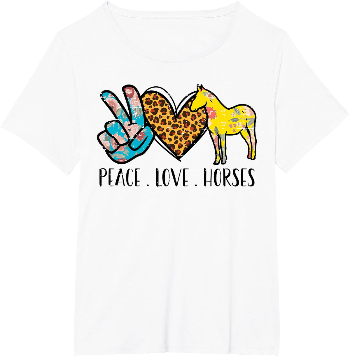 Peace Love Horses Riding Equestrian Gypsy Hippie Women Girls T-Shirt - White