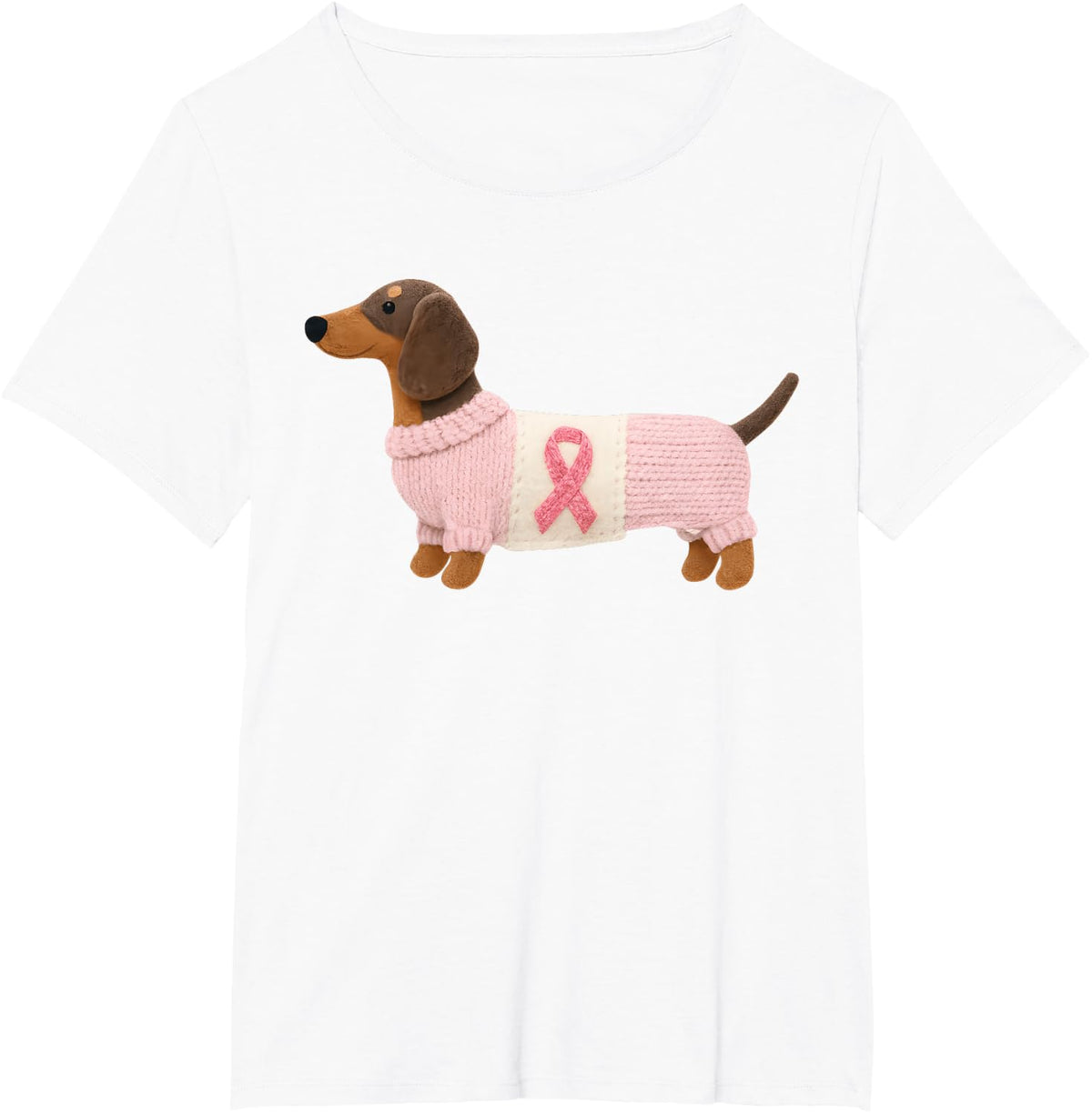 Dachshund Pink Ribbon Breast Cancer Awareness Support T-Shirt - White