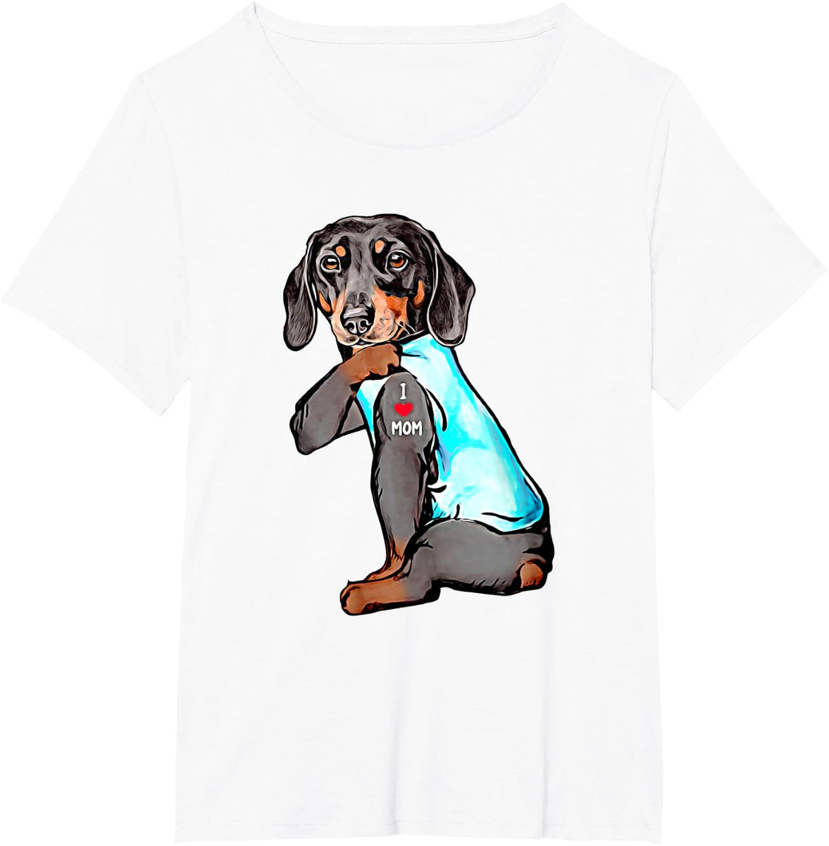Funny Dachshund Dog Tattoo I Love Mom Dogmom Gift T-Shirt - White