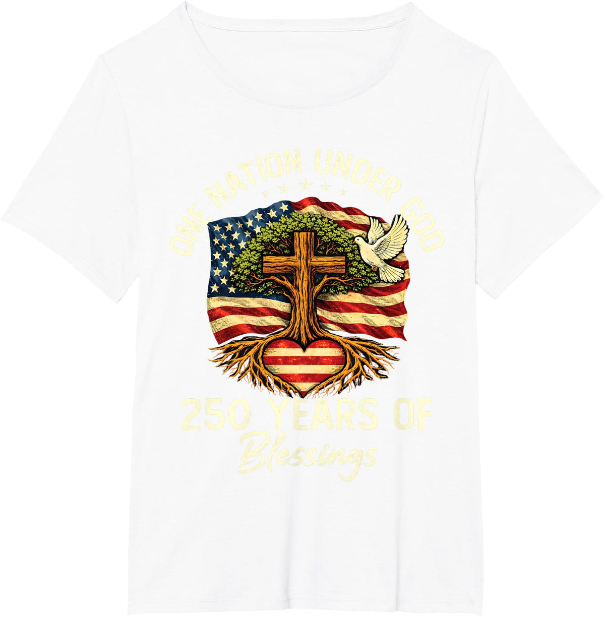 USA 250th Anniversary One Nation Under God Patriotic T-Shirt - White