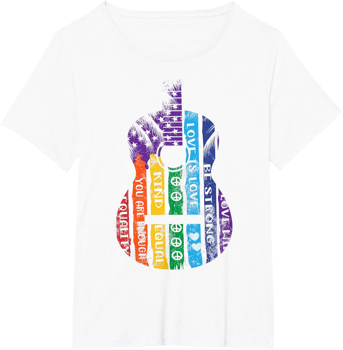 Guitar LGBTQ US american Flag Gay Love Guitars Music Lover T-Shirt - White