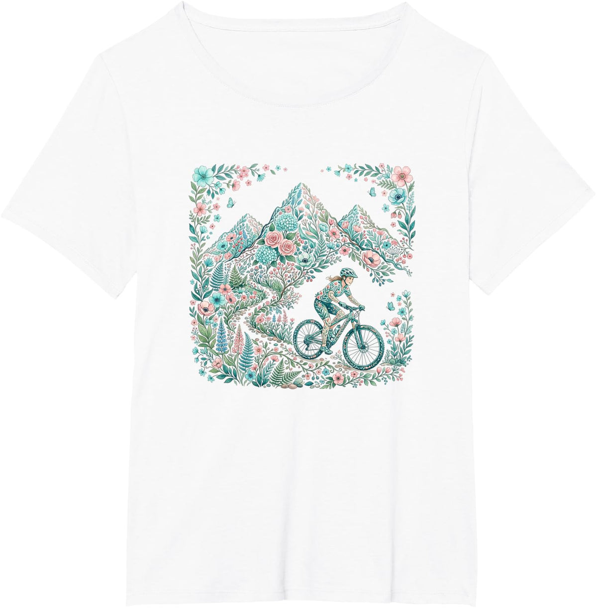 Pastel Mountain Bike Floral Trail Cycling T-Shirt - White