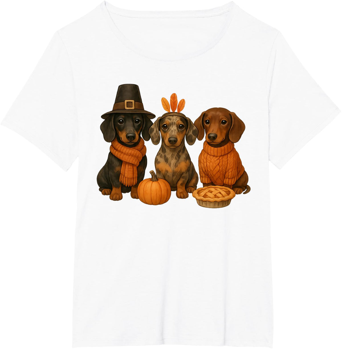 Dachshund Thanksgiving Wiener Dog Pumpkin Weenie Applepie T-Shirt - White