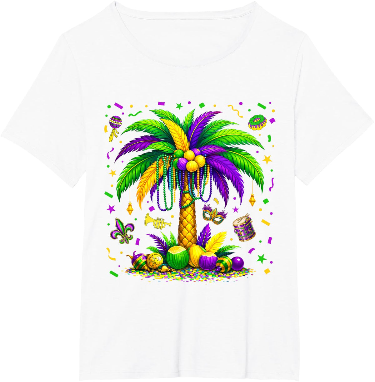 Palm Tree Hawaiian Tropical Party Mardi Gras Men Women Kids T-Shirt - White