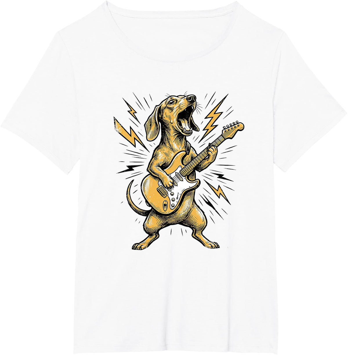 Dachshund Sausage Dog Wiener Rock Graphic Guitar T-Shirt - White