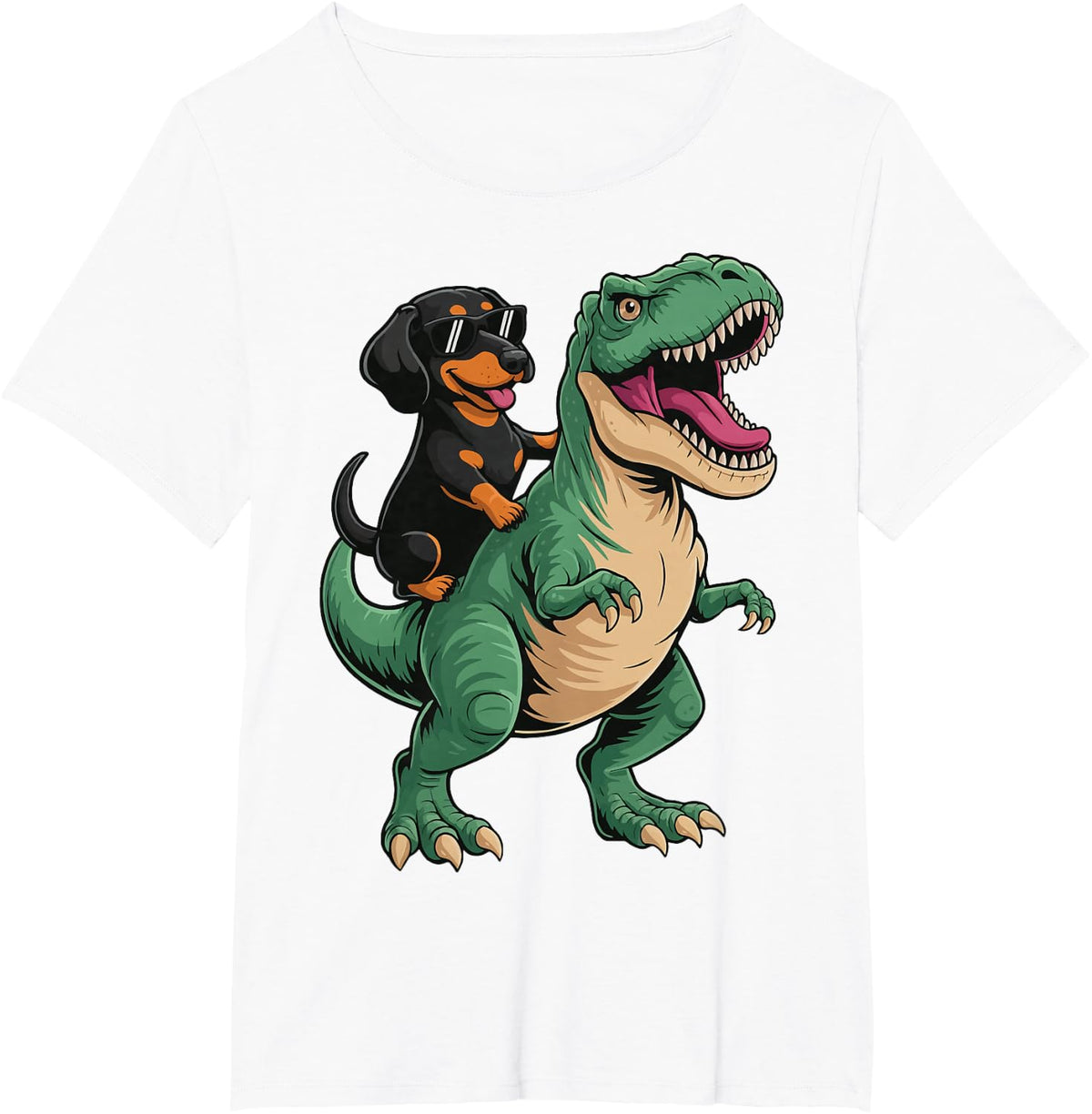 Dachshund Riding T-Rex T-Shirt - White