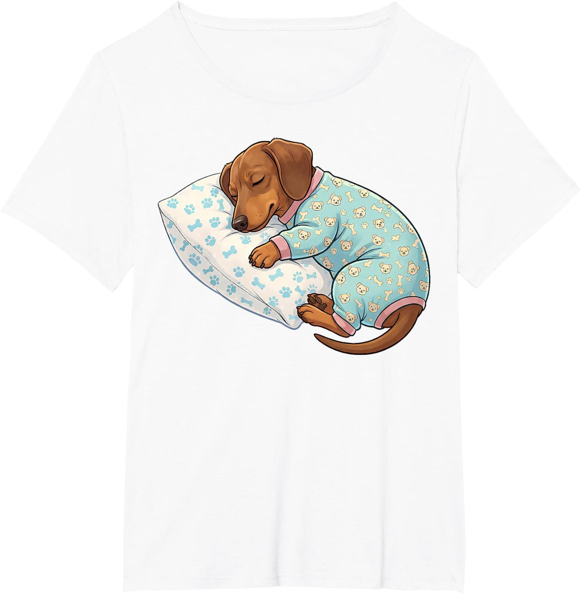 Cute Dachshund Dog Sleeping in Pajamas Bedtime Art T-Shirt - White