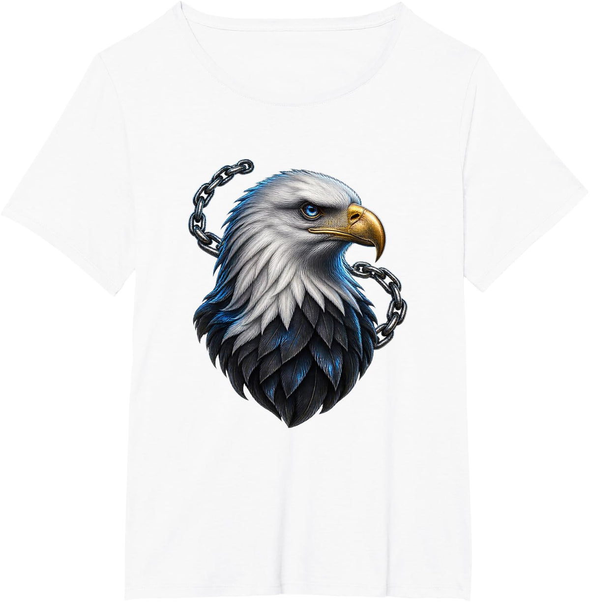 Bald Eagle with White Chain Curves Bird Art T-Shirt - White