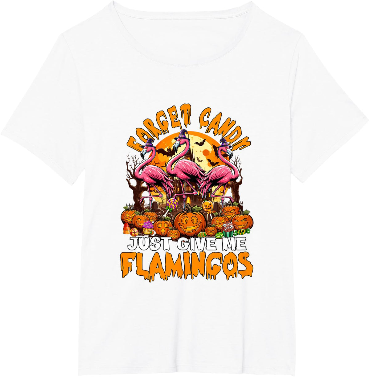 Forget Candy Give Me Flamingos Halloween Cosplay Witch T-Shirt - White