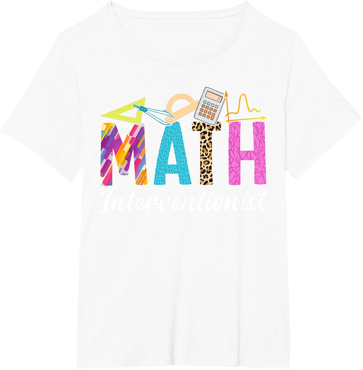 Math Interventionist Teacher Appreciation Leopard Tee T-Shirt Gift For Teachers - White