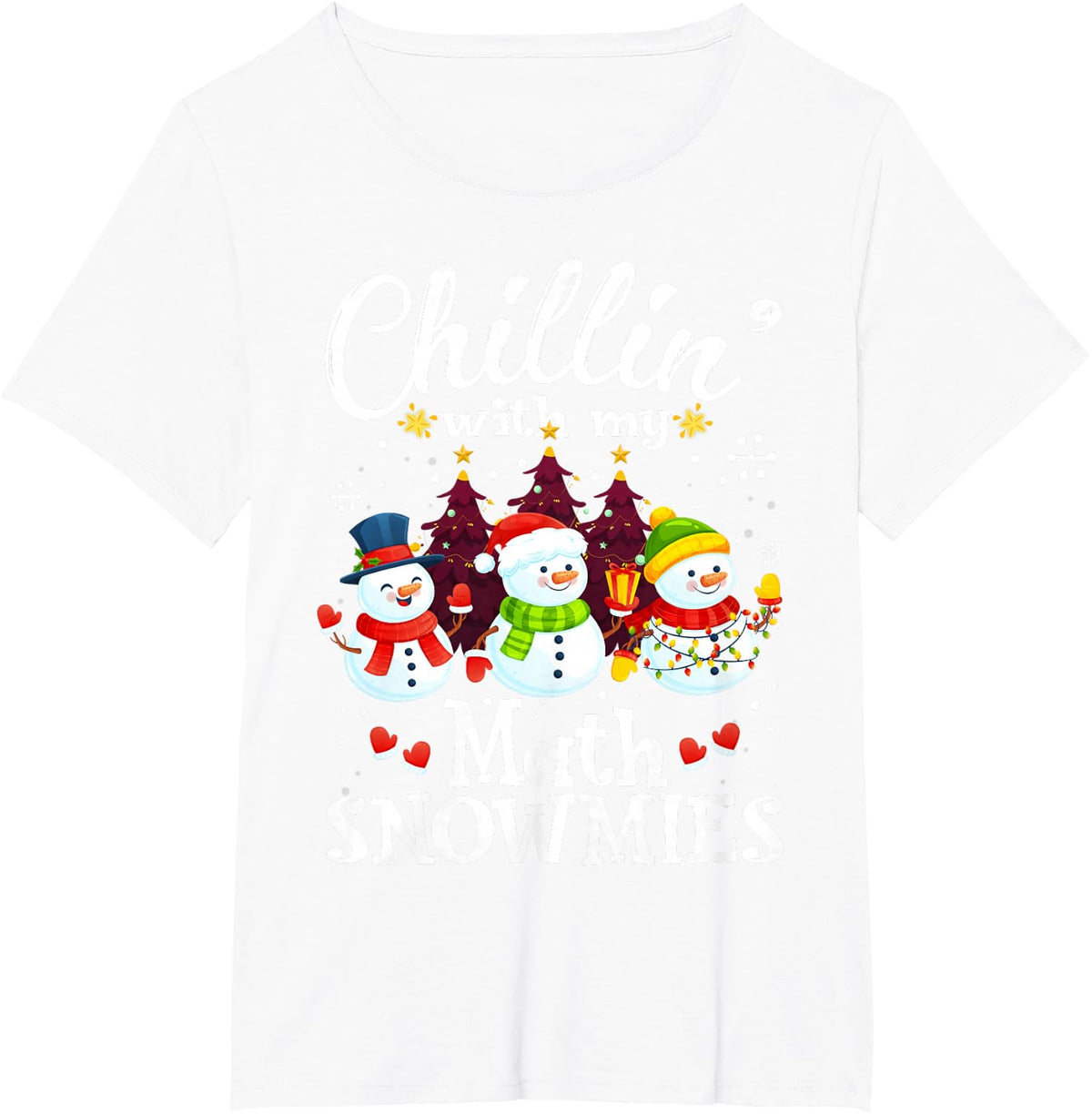 Chillin' With My Math Snowmies Teacher Christmas Snowman T-Shirt - White