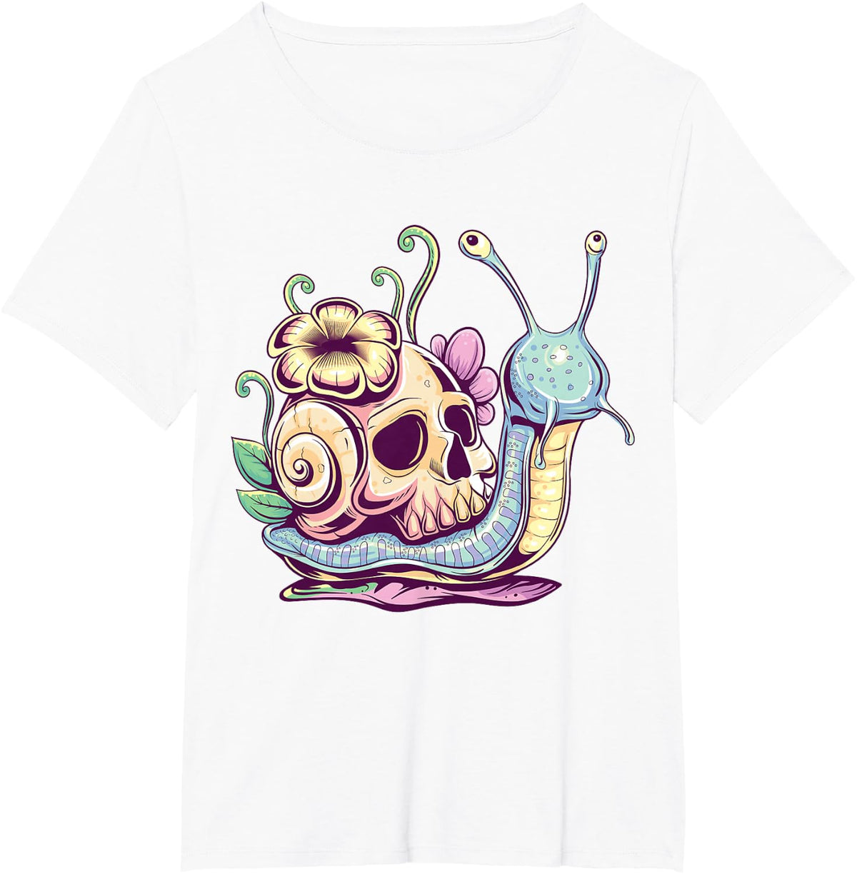 Pastel Goth Cute Creepy Snail Skull Kawaii Menhera Emo Egirl T-Shirt - White
